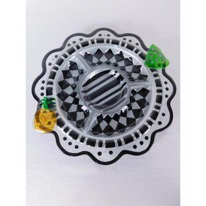 Fused Glass Black White Divided Platter Pineapple Christmas Tree Unmarked Decor